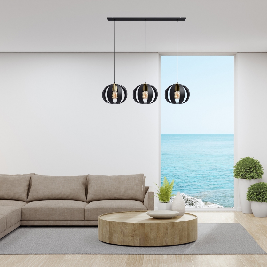 Chandelier on a string NEWTON 3xE27/15W/230V black/gold