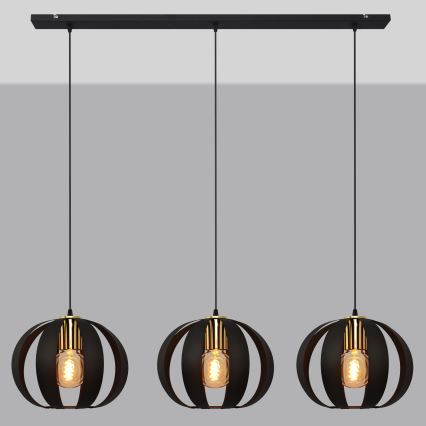 Chandelier on a string NEWTON 3xE27/15W/230V black/gold