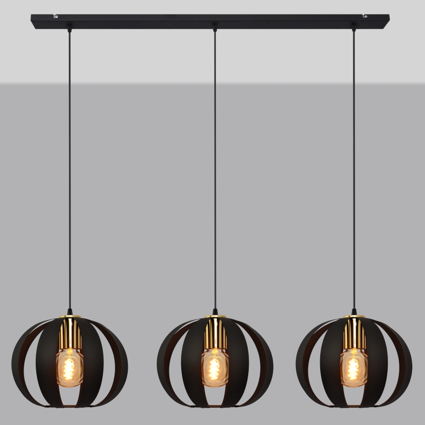 Chandelier on a string NEWTON 3xE27/15W/230V black/gold