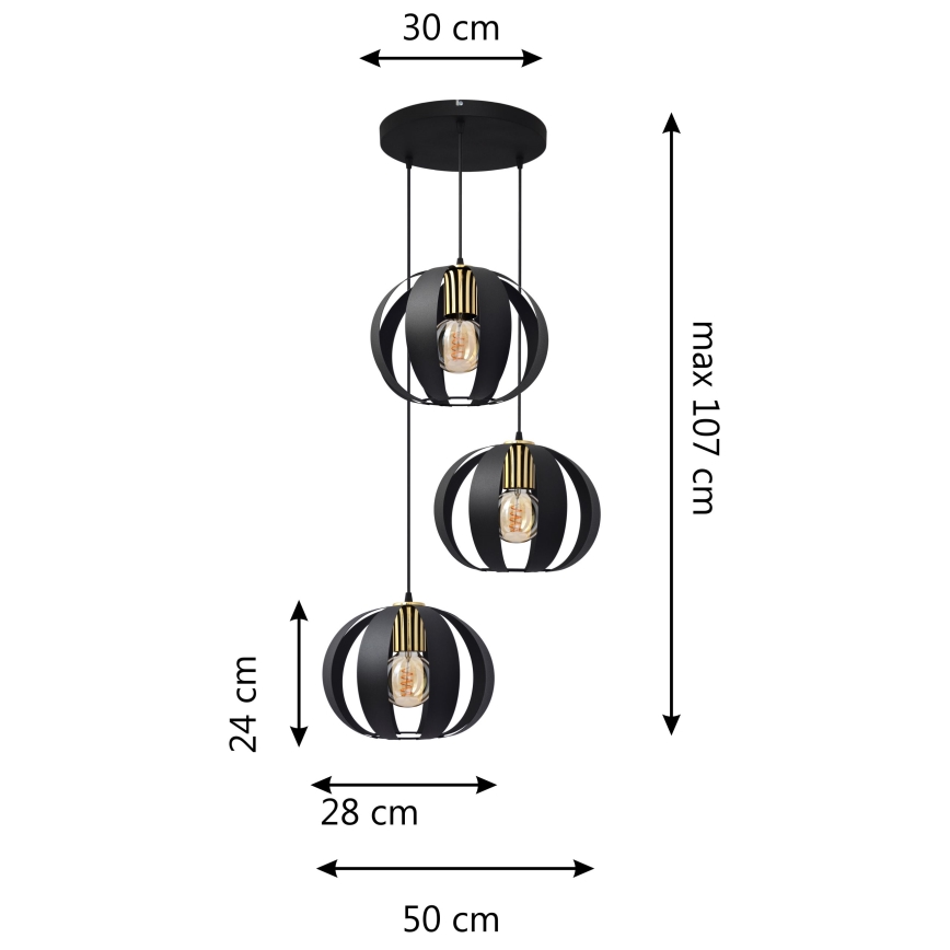 Chandelier on a string NEWTON 3xE27/15W/230V black