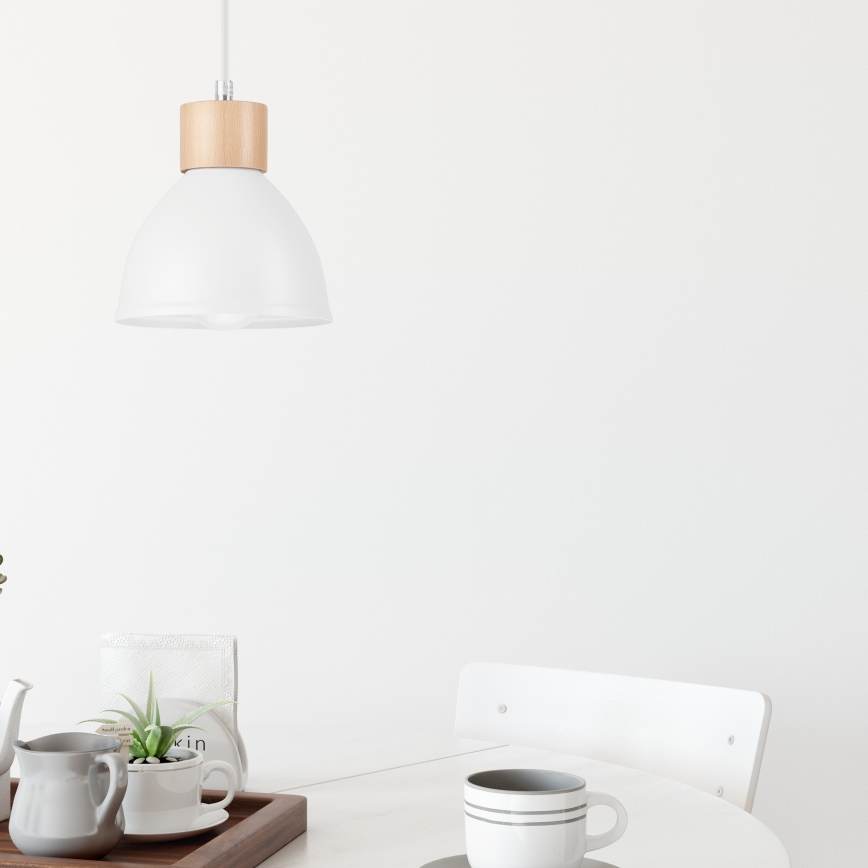 Chandelier on a string NICO 1xE27/60W/230V white/beech
