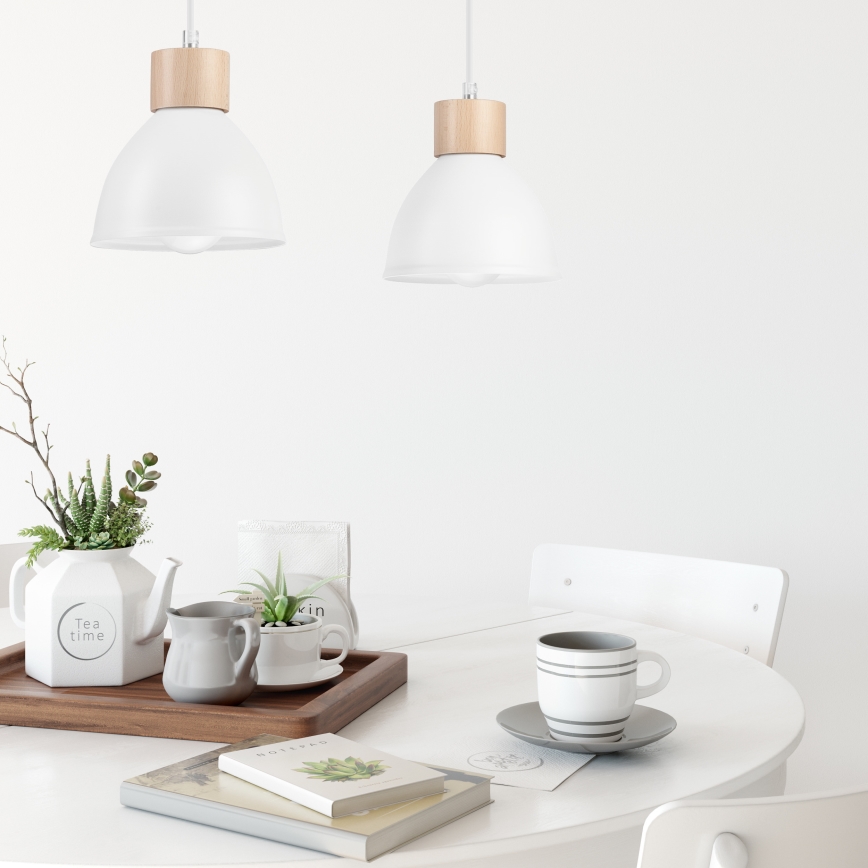 Chandelier on a string NICO 2xE27/60W/230V white/beech