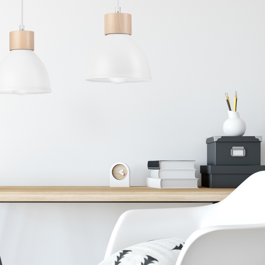 Chandelier on a string NICO 2xE27/60W/230V white/beech