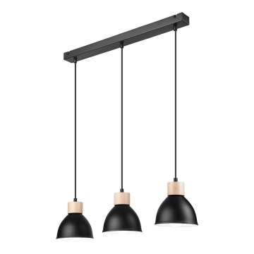 Chandelier on a string NICO 3xE27/60W/230V black/beech