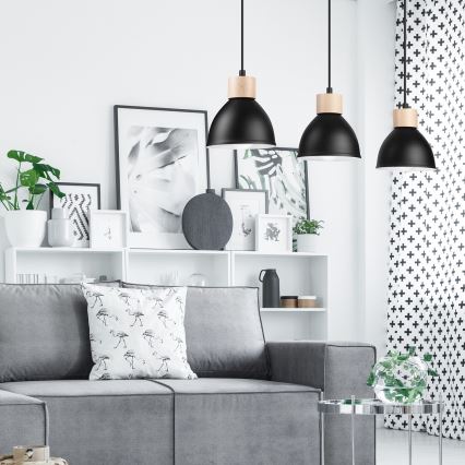 Chandelier on a string NICO 3xE27/60W/230V black/beech