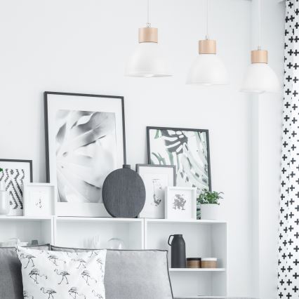 Chandelier on a string NICO 3xE27/60W/230V white/beech