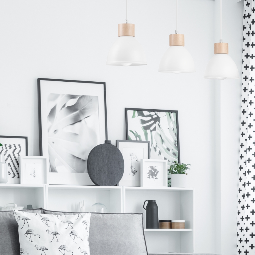 Chandelier on a string NICO 3xE27/60W/230V white/beech