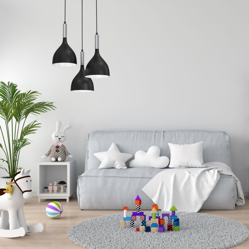Chandelier on a string NOAK 3xE27/15W/230V black/shiny chrome