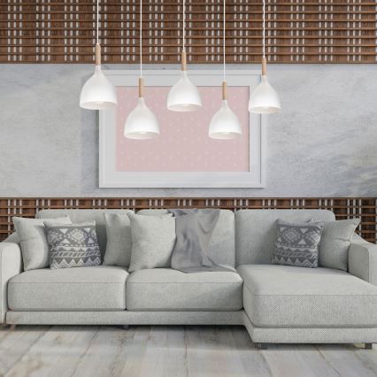 Chandelier on a string NOAK 5xE27/15W/230V white/beech