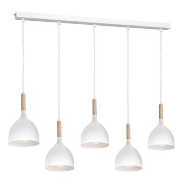 Chandelier on a string NOAK 5xE27/60W/230V white/wood