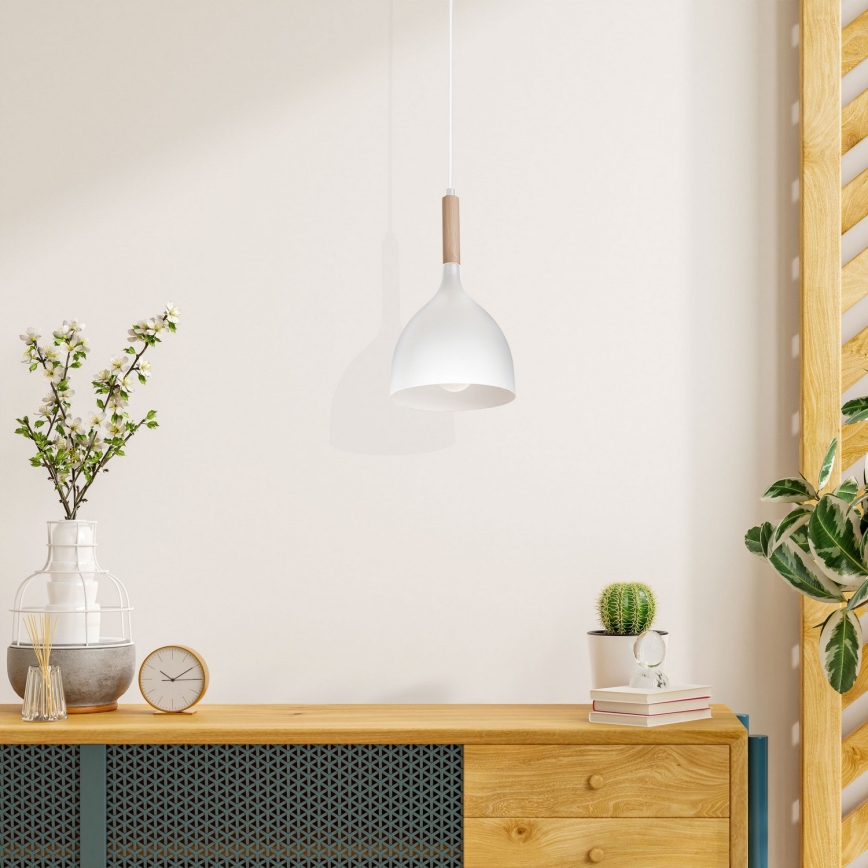 Chandelier on a string NOAK WOOD 1xE27/15W/230V white/beech