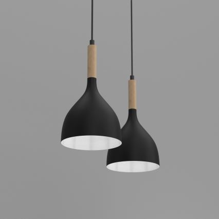 Chandelier on a string NOAK WOOD 2xE27/15W/230V black/beech