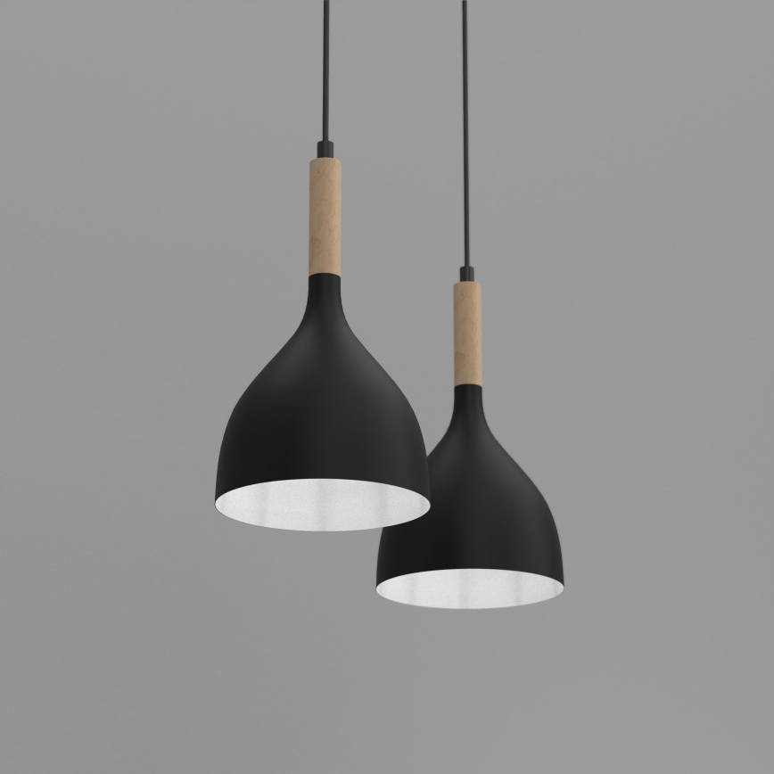 Chandelier on a string NOAK WOOD 2xE27/15W/230V black/beech