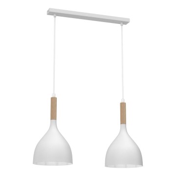 Chandelier on a string NOAK WOOD 2xE27/15W/230V white/beech