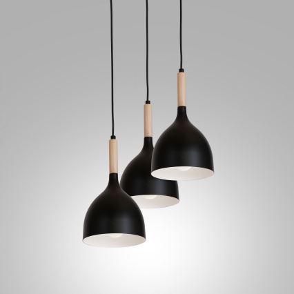 Chandelier on a string NOAK WOOD 3xE27/15W/230V black/beech