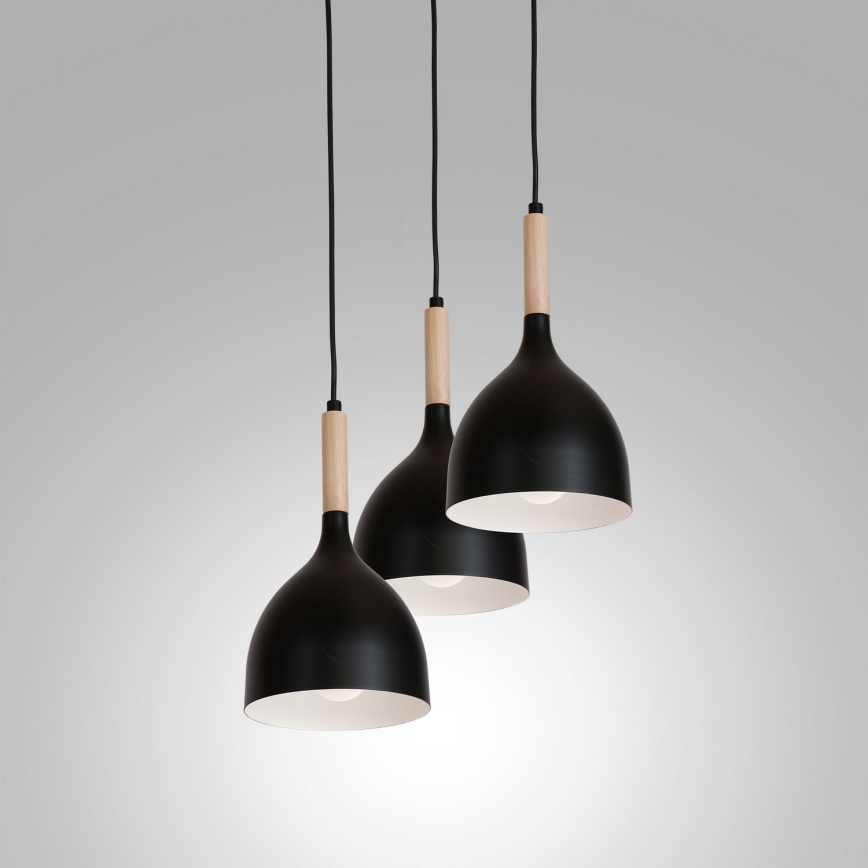 Chandelier on a string NOAK WOOD 3xE27/15W/230V black/beech