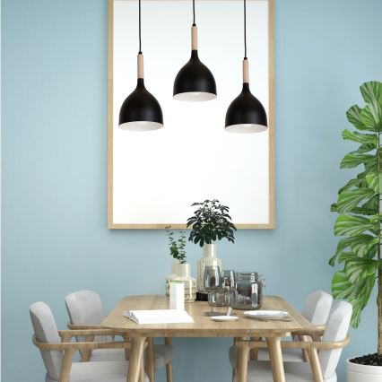 Chandelier on a string NOAK WOOD 3xE27/15W/230V black/beech