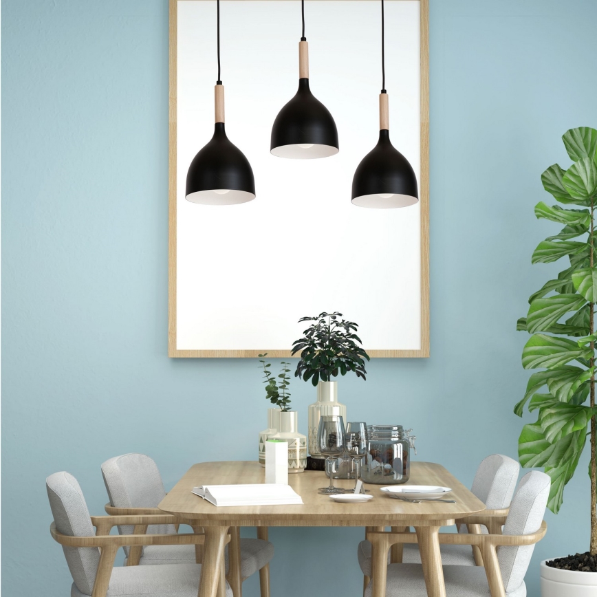 Chandelier on a string NOAK WOOD 3xE27/15W/230V black/beech