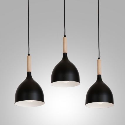 Chandelier on a string NOAK WOOD 3xE27/15W/230V black/beech