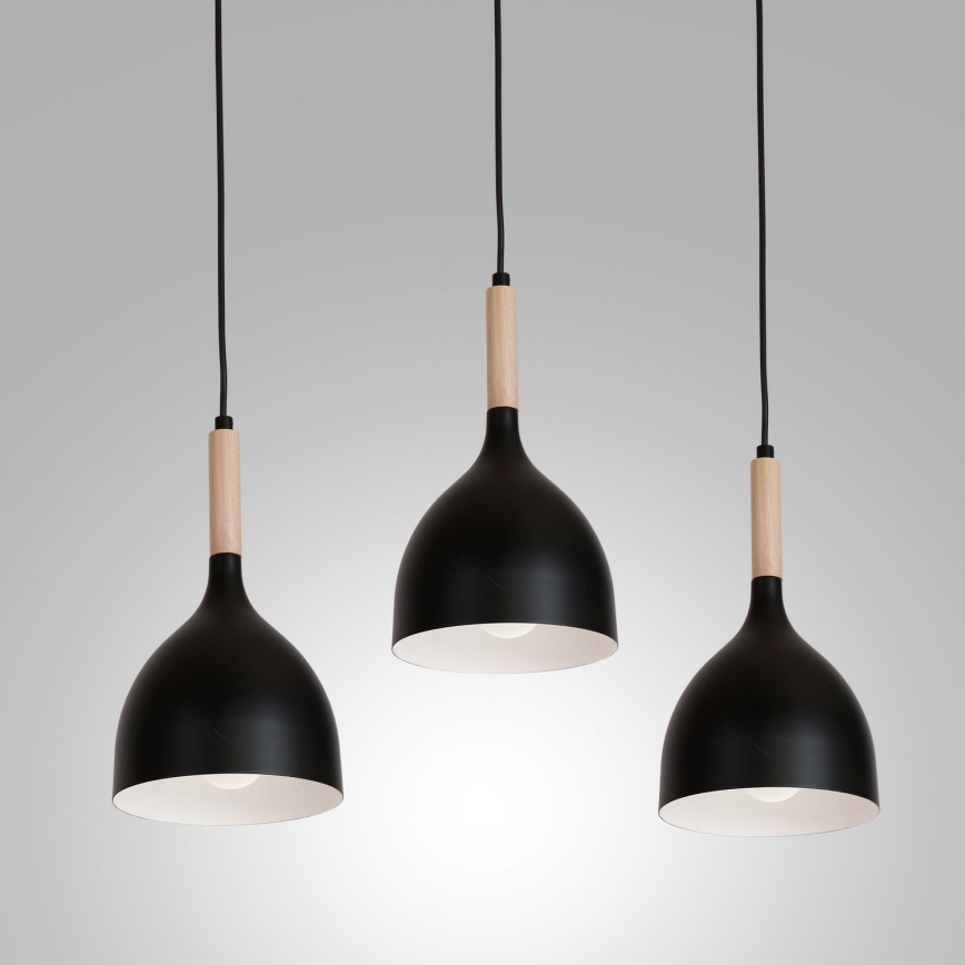 Chandelier on a string NOAK WOOD 3xE27/15W/230V black/beech