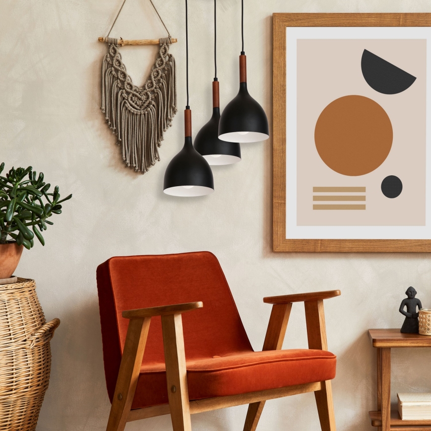 Chandelier on a string NOAK WOOD 3xE27/15W/230V black/beech