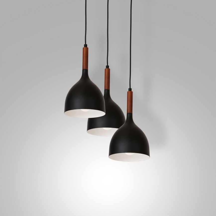 Chandelier on a string NOAK WOOD 3xE27/15W/230V black/beech