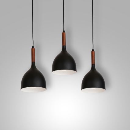Chandelier on a string NOAK WOOD 3xE27/15W/230V black/beech