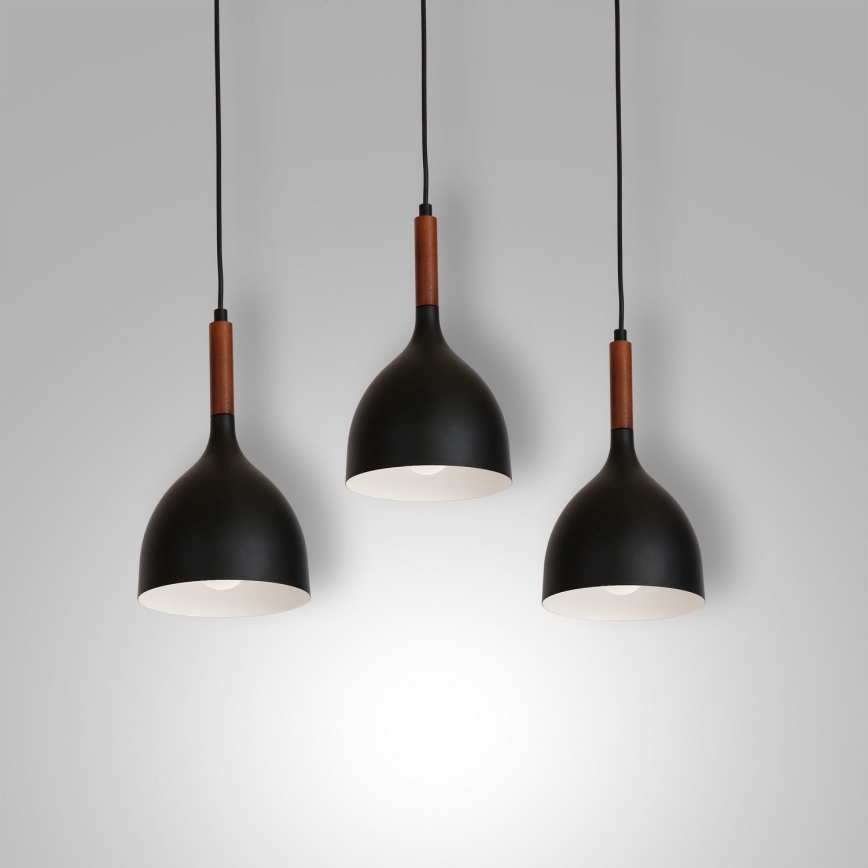 Chandelier on a string NOAK WOOD 3xE27/15W/230V black/beech