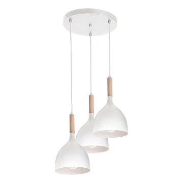 Chandelier on a string NOAK WOOD 3xE27/15W/230V white/beech