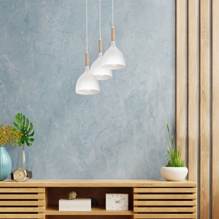 Chandelier on a string NOAK WOOD 3xE27/15W/230V white/beech