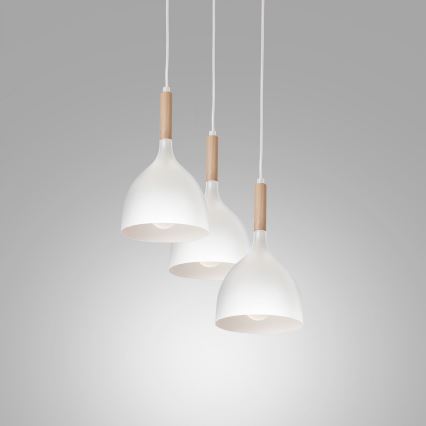 Chandelier on a string NOAK WOOD 3xE27/15W/230V white/beech