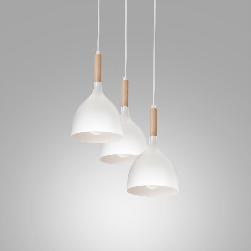 Chandelier on a string NOAK WOOD 3xE27/15W/230V white/beech