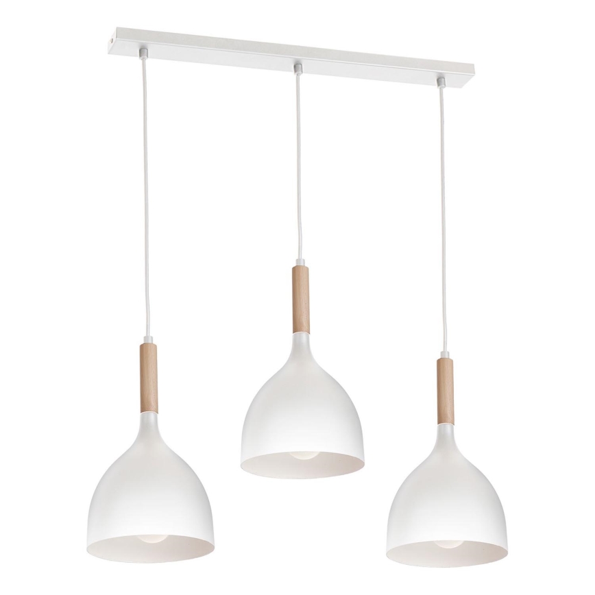 Chandelier on a string NOAK WOOD 3xE27/15W/230V white/beech