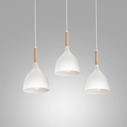 Chandelier on a string NOAK WOOD 3xE27/15W/230V white/beech
