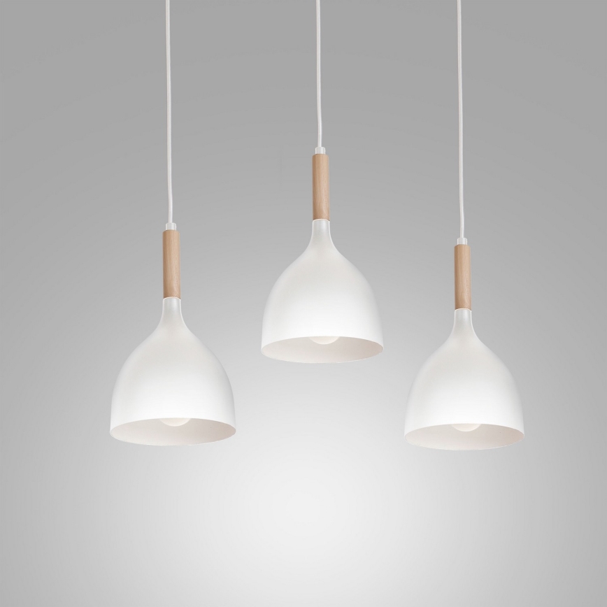 Chandelier on a string NOAK WOOD 3xE27/15W/230V white/beech