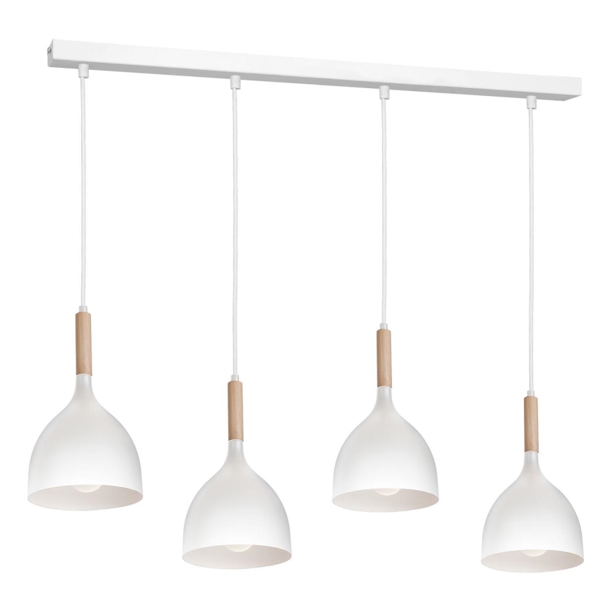 Chandelier on a string NOAK WOOD 4xE27/15W/230V white/beech