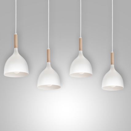 Chandelier on a string NOAK WOOD 4xE27/15W/230V white/beech