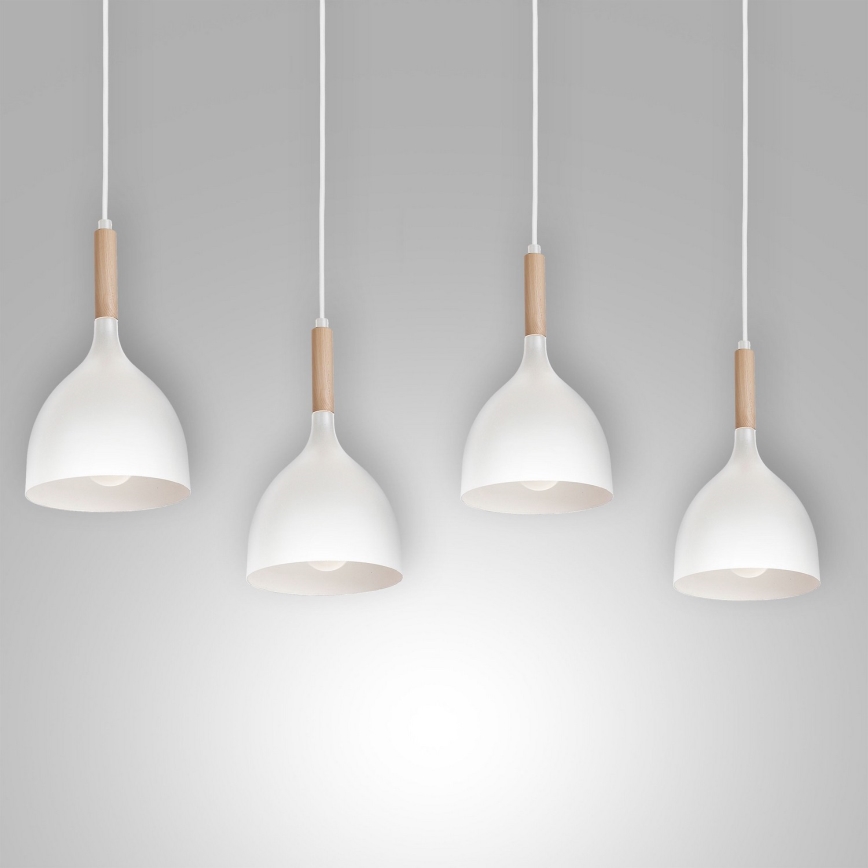 Chandelier on a string NOAK WOOD 4xE27/15W/230V white/beech