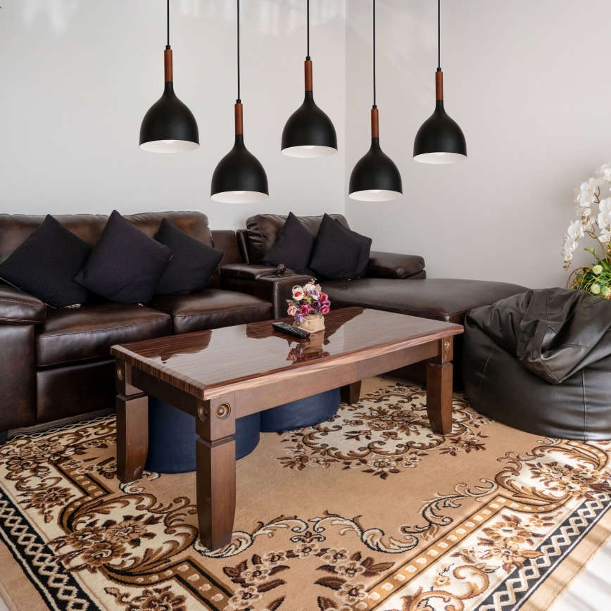 Chandelier on a string NOAK WOOD 5xE27/15W/230V black/beech
