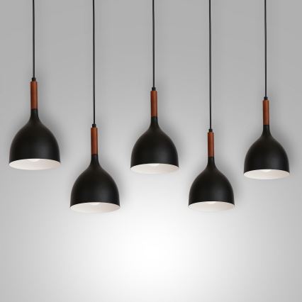 Chandelier on a string NOAK WOOD 5xE27/15W/230V black/beech