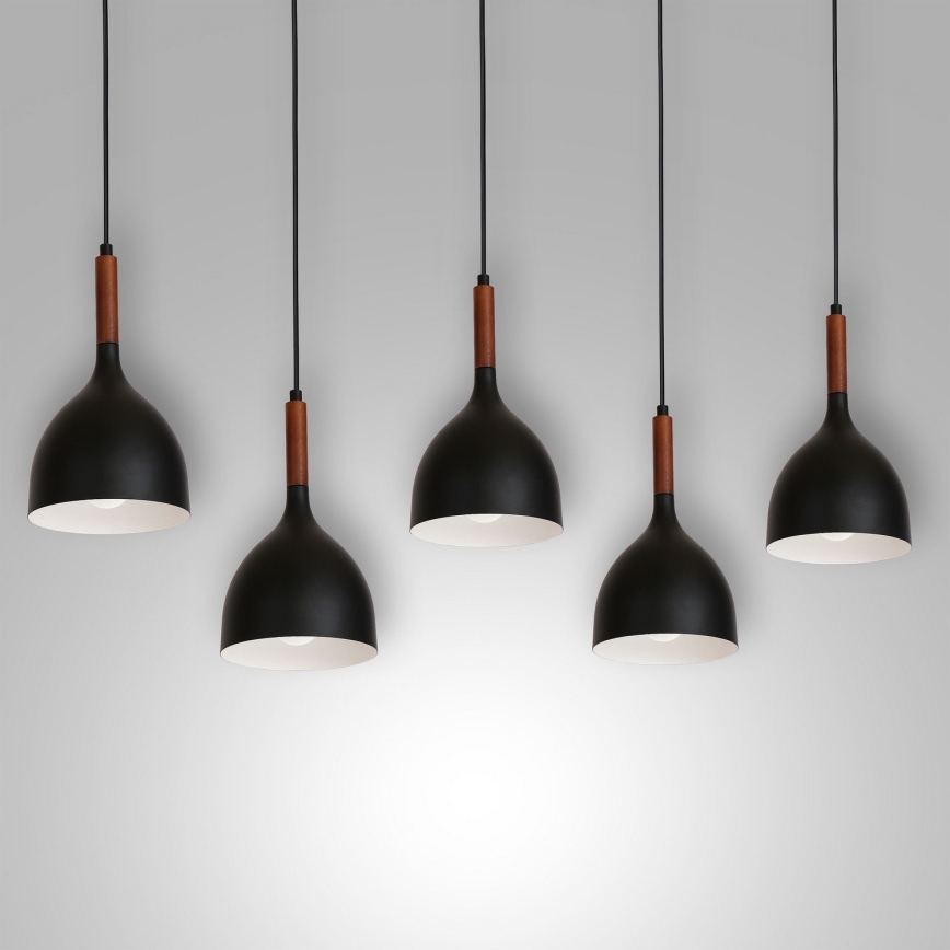 Chandelier on a string NOAK WOOD 5xE27/15W/230V black/beech