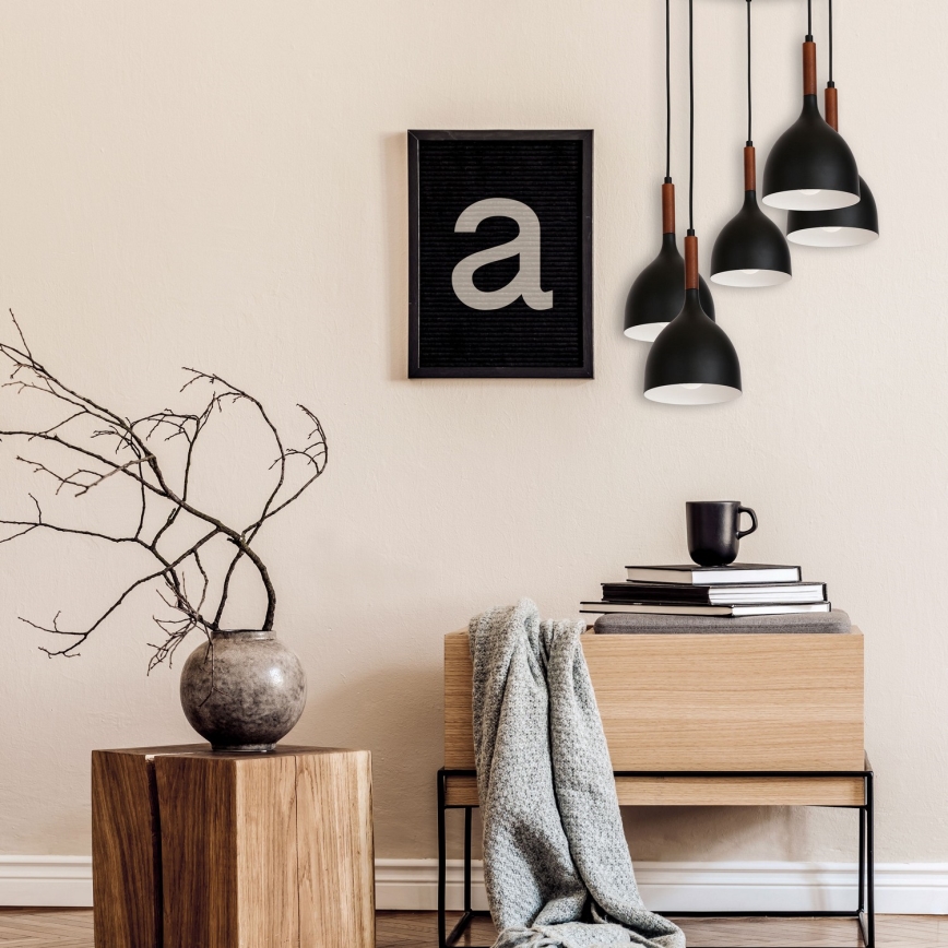 Chandelier on a string NOAK WOOD 5xE27/15W/230V black/beech