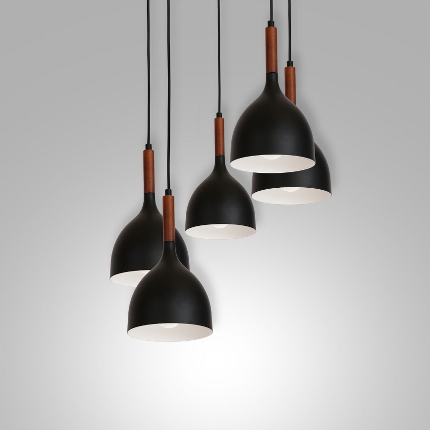 Chandelier on a string NOAK WOOD 5xE27/15W/230V black/beech