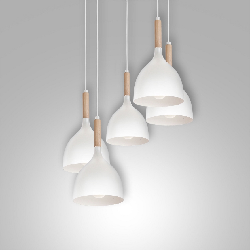 Chandelier on a string NOAK WOOD 5xE27/15W/230V white/beech