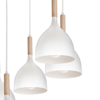 Chandelier on a string NOAK WOOD 5xE27/15W/230V white/beech