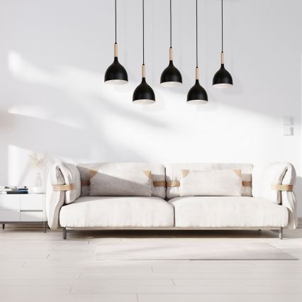 Chandelier on a string NOAK WOOD 5xE27/60W/230V