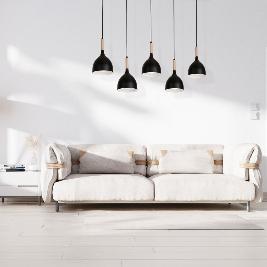 Chandelier on a string NOAK WOOD 5xE27/60W/230V