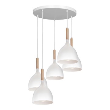 Chandelier on a string NOAK WOOD 5xE27/60W/230V white/wood