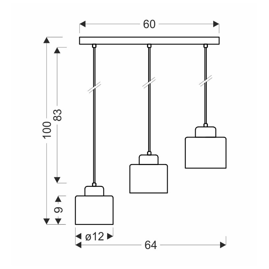 Chandelier on a string OLENA 3xE27/60W/230V black