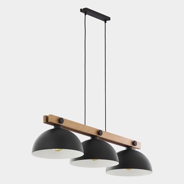 Chandelier on a string OSLO 3xE27/60W/230V black/wood